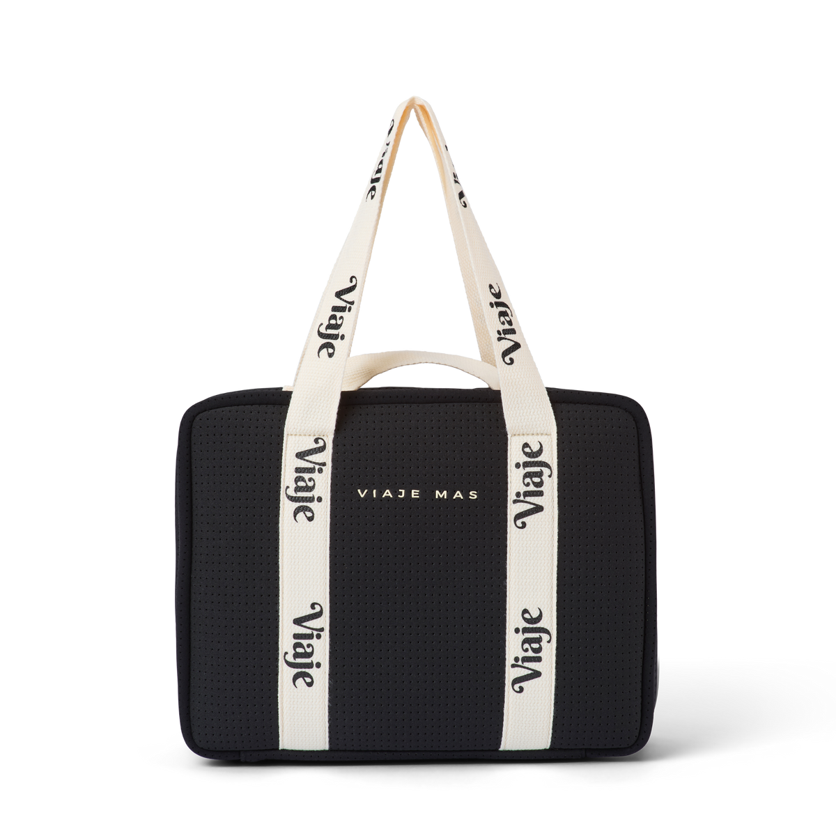 Large Neoprene Makeup Bag - Black & Beige Travel Cosmetic Organiser | VIAJE MAS