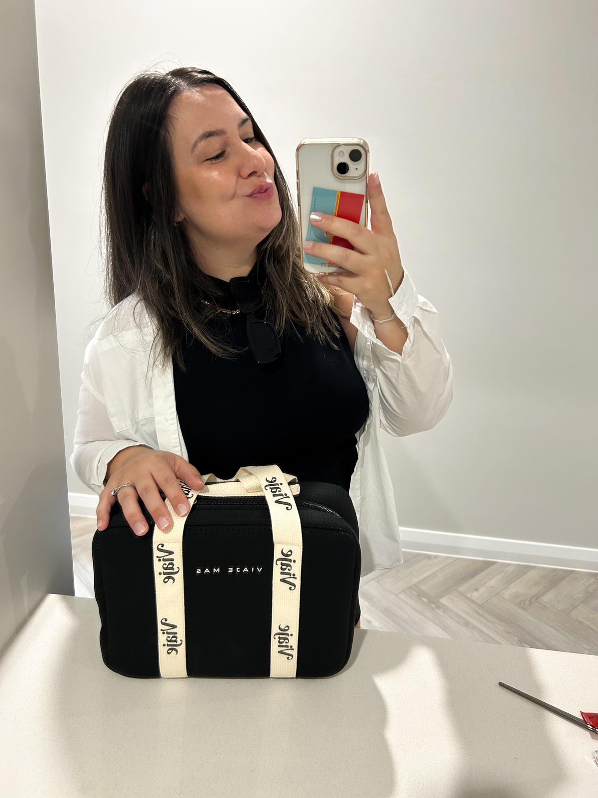 Black and Beige neoprene makeup bag