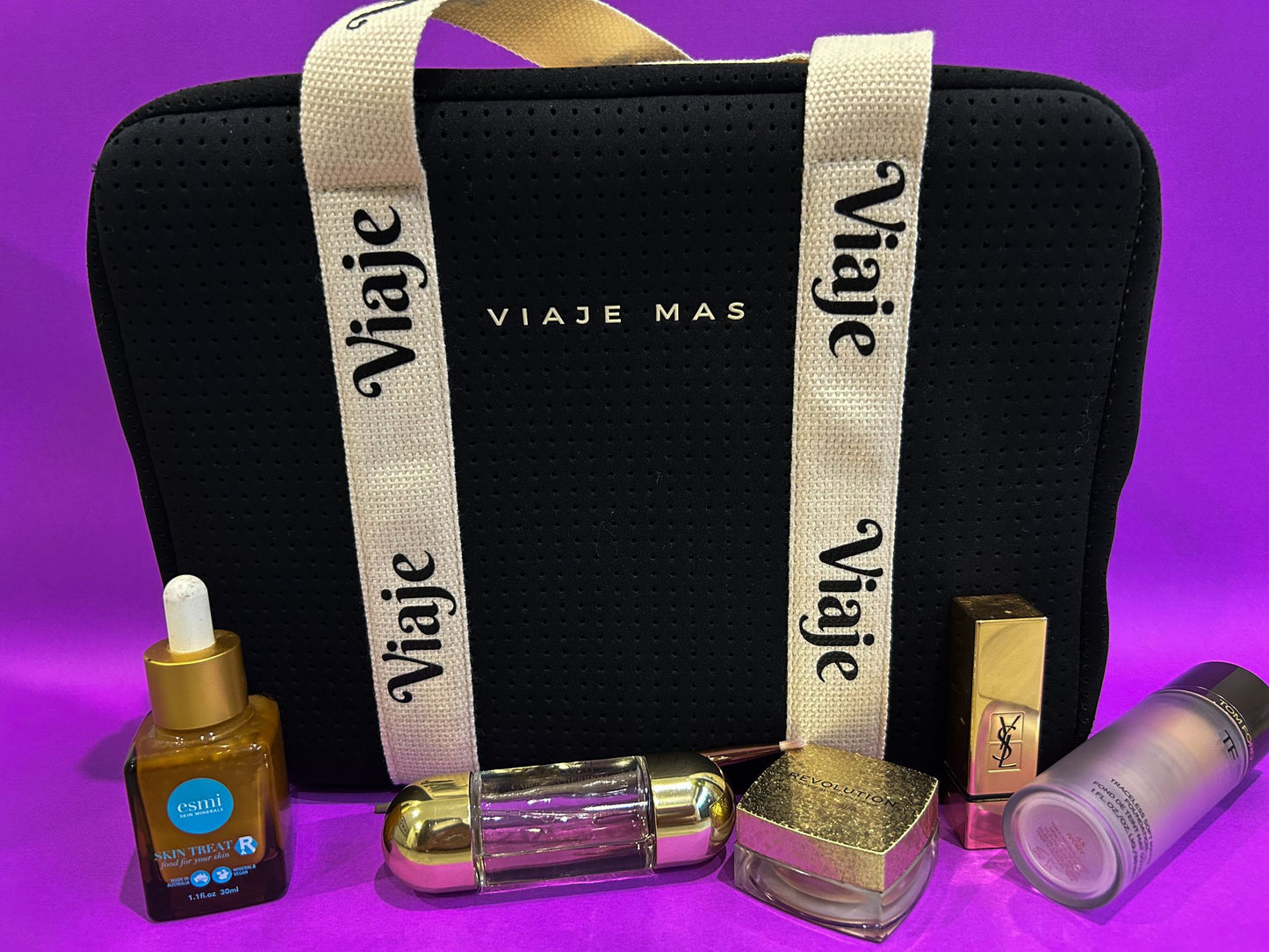 VIAJE MAS BLACK AND BEIGE MAKEUP TRAVEL BAG