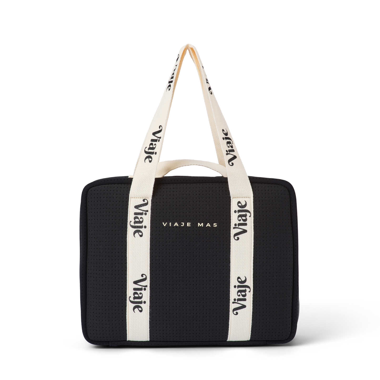 Large Neoprene Makeup Bag - Black & Beige Travel Cosmetic Organiser | VIAJE MAS