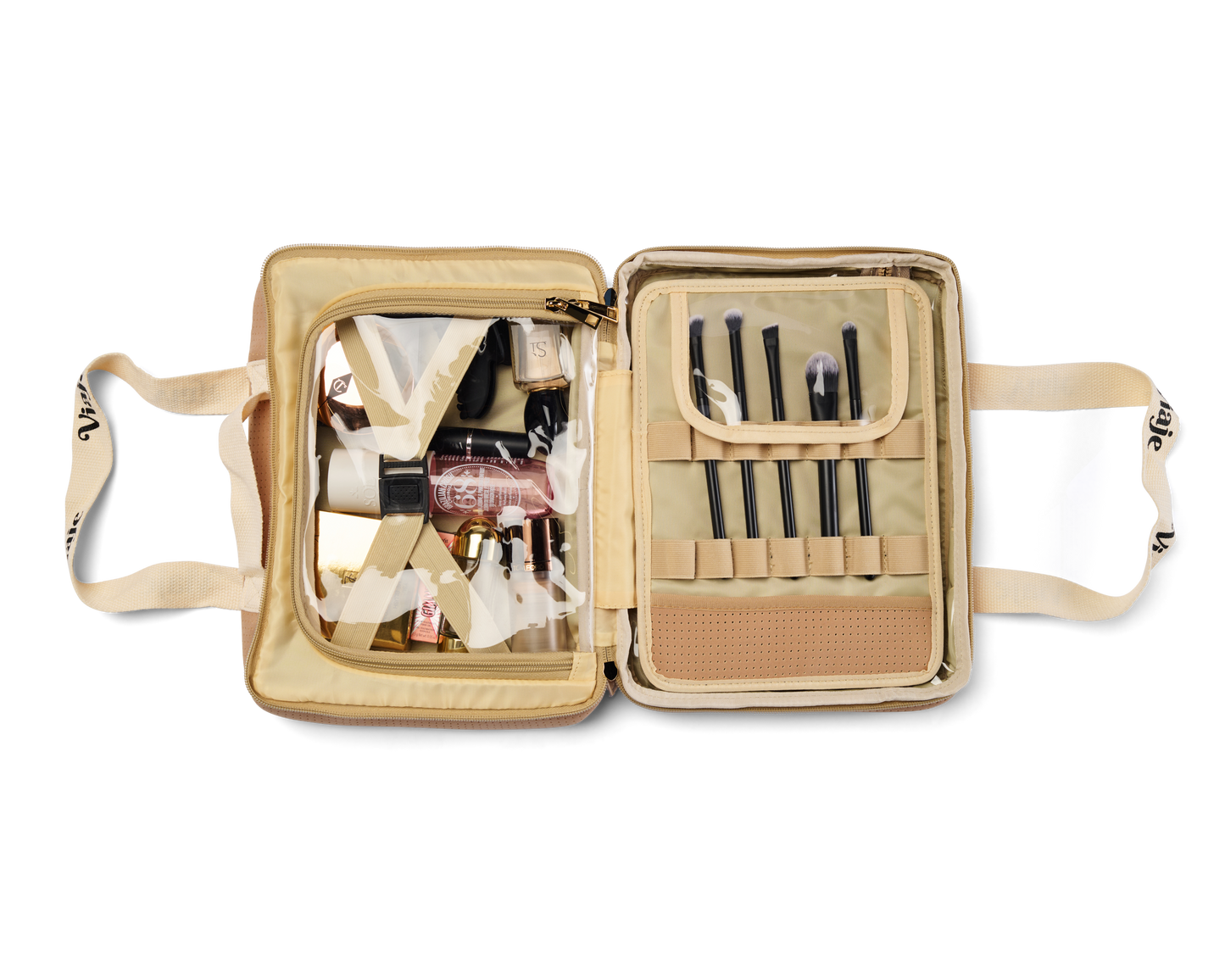 Large Neoprene Makeup Bag - Caramel Travel Cosmetic Organiser | VIAJE MAS