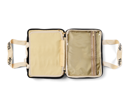 Large Neoprene Makeup Bag - Black & Beige Travel Cosmetic Organiser | VIAJE MAS