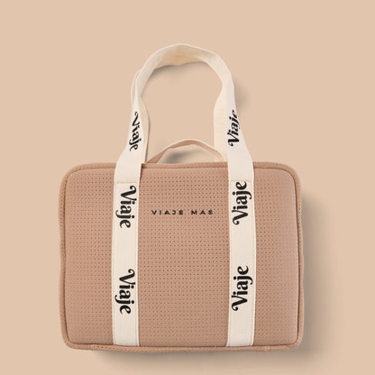 Large Neoprene Makeup Bag - Caramel Travel Cosmetic Organiser | VIAJE MAS