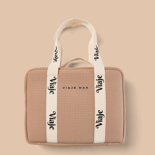 Large Neoprene Makeup Bag - Caramel Travel Cosmetic Organiser | VIAJE MAS