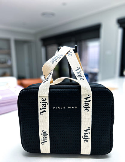 VIAJE MAS BLACK AND BEIGE MAKEUP TRAVEL BAG