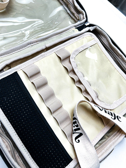 VIAJE MAS BLACK AND BEIGE MAKEUP TRAVEL BAG