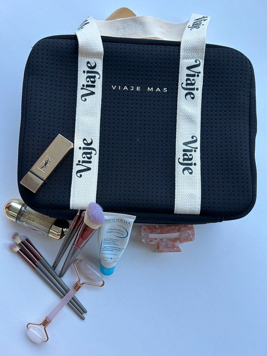 VIAJE MAS BLACK AND BEIGE MAKEUP TRAVEL BAG